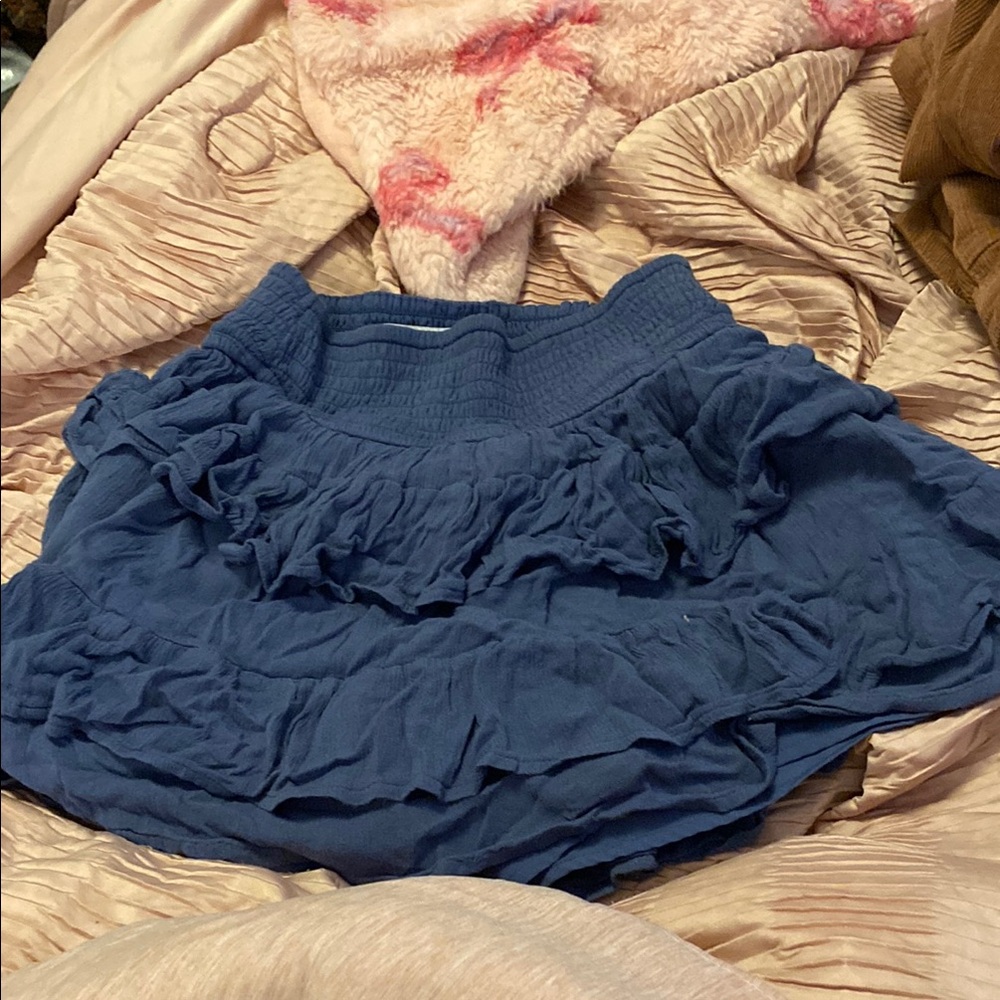 Hollister Blue Bubble Mini Skirt with Ruffled Smocked Design